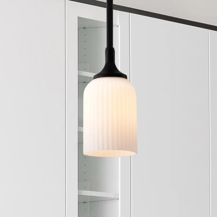 Solara Mini Pendant - Matte Black with Frosted Ribbed Glass - Image 13