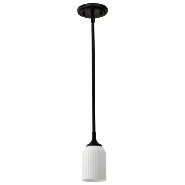 Solara Mini Pendant - Matte Black with Frosted Ribbed Glass - Image 3