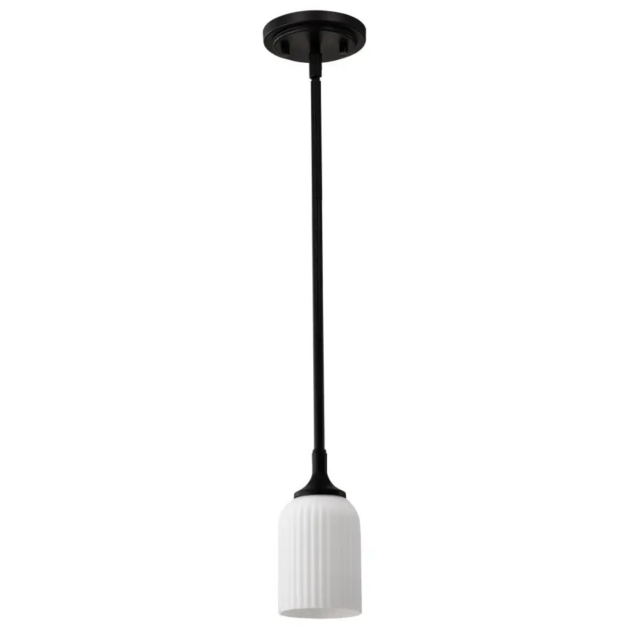 Solara Mini Pendant - Matte Black with Frosted Ribbed Glass - Image 3