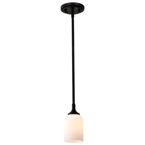 Solara Mini Pendant - Matte Black with Frosted Ribbed Glass - Image 4