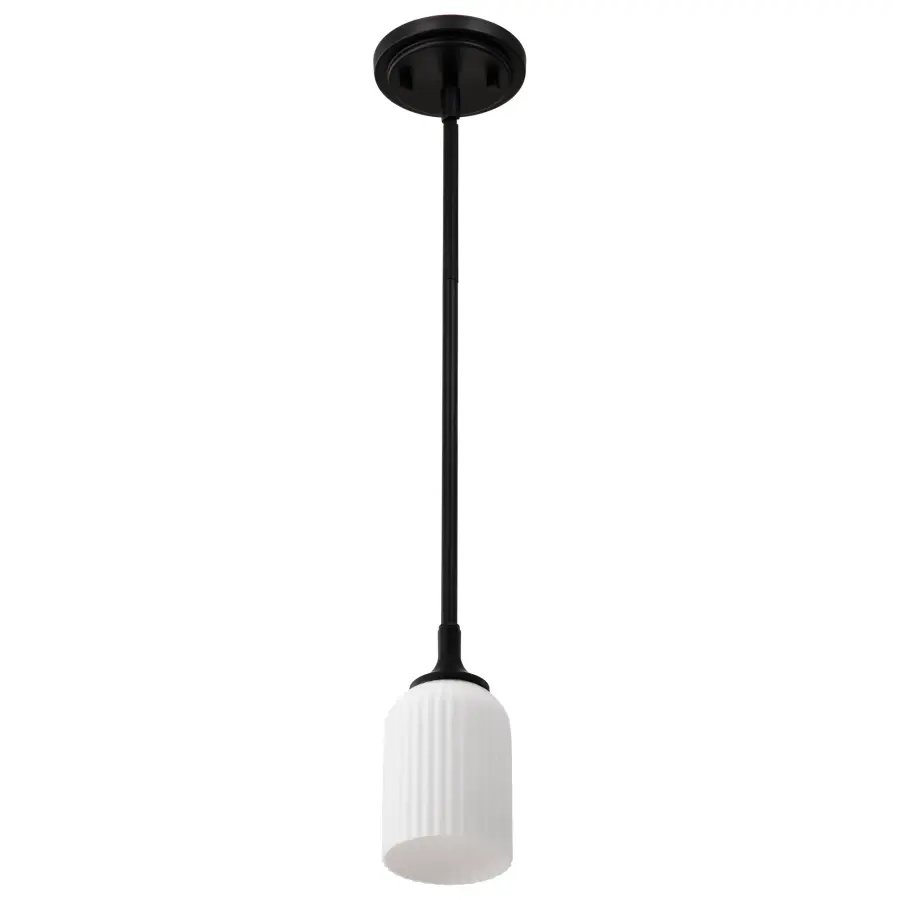 Solara Mini Pendant - Matte Black with Frosted Ribbed Glass - Image 5