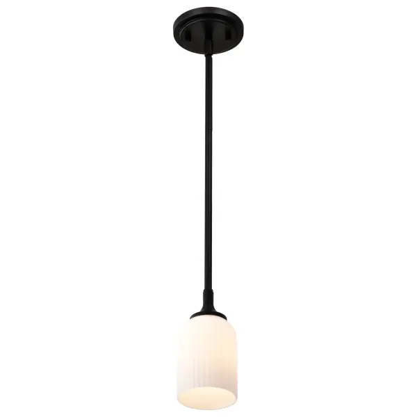 Solara Mini Pendant - Matte Black with Frosted Ribbed Glass - Image 6
