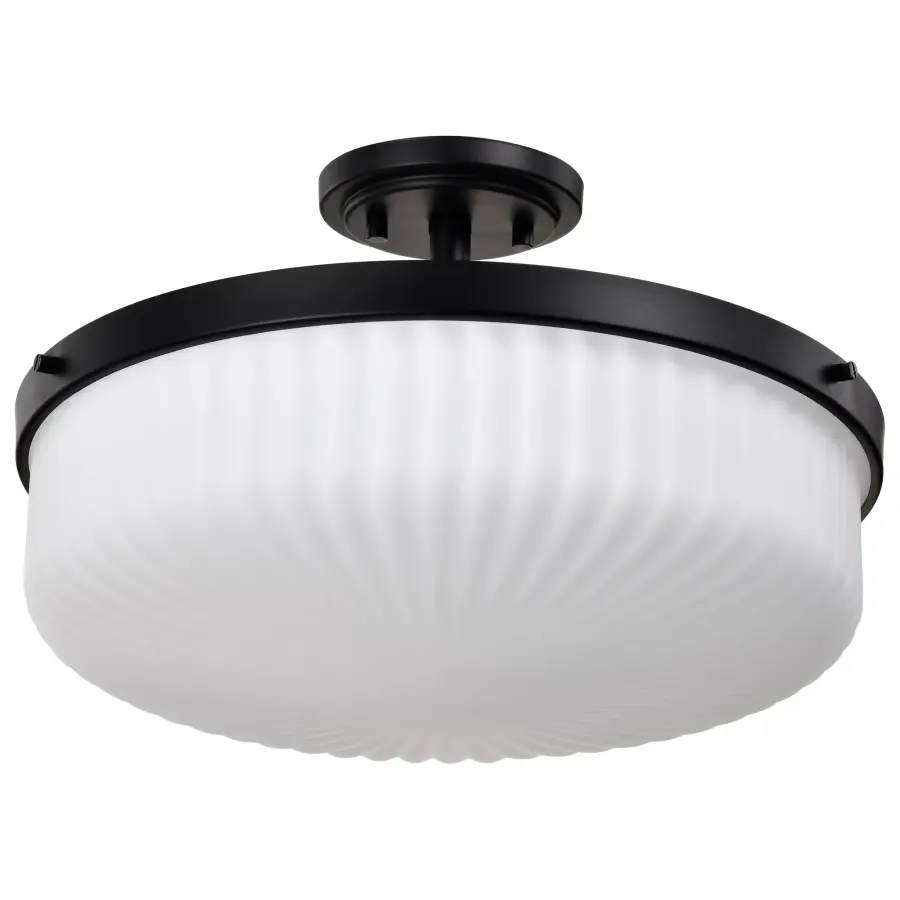Solara Semi Flush Mount - Matte Black with Frosted Ribbed Glass - Image 1