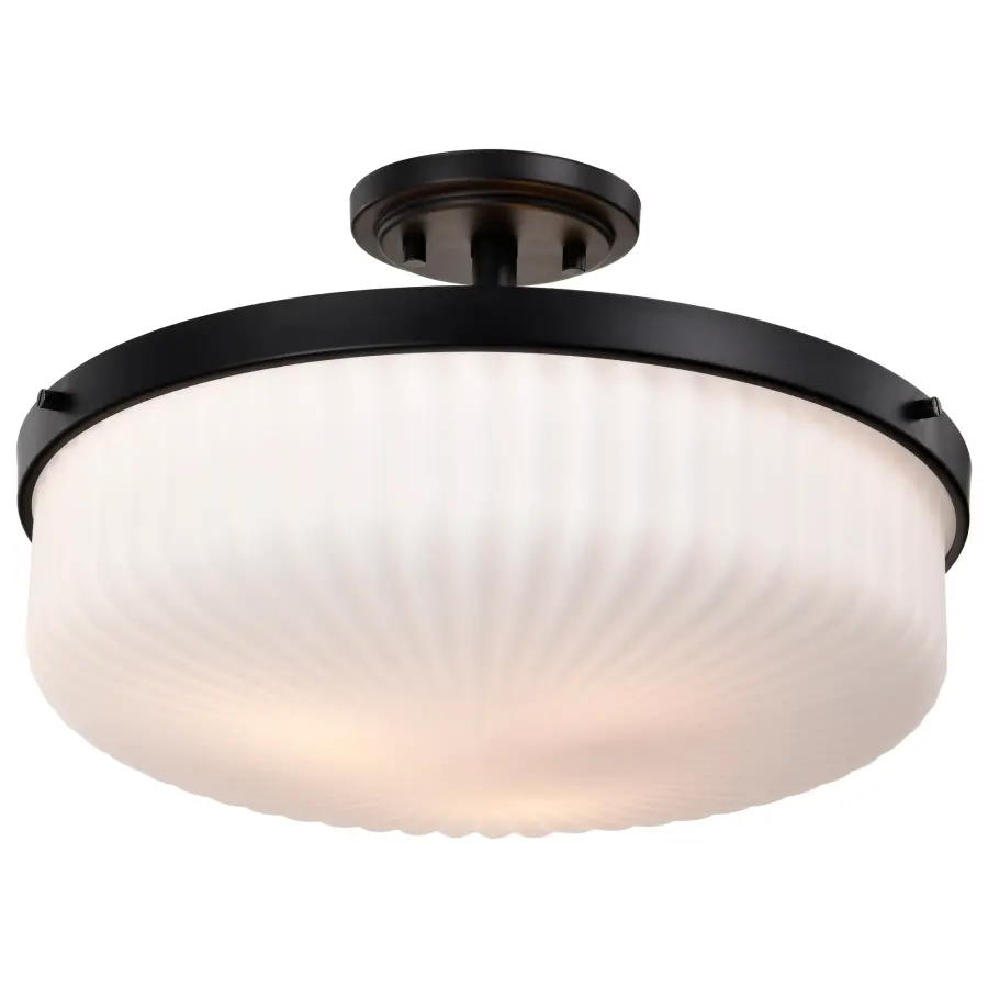 Solara Semi Flush Mount - Matte Black with Frosted Ribbed Glass - Image 2