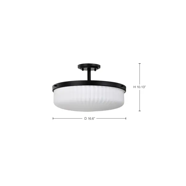 Solara Semi Flush Mount - Matte Black with Frosted Ribbed Glass - Image 13