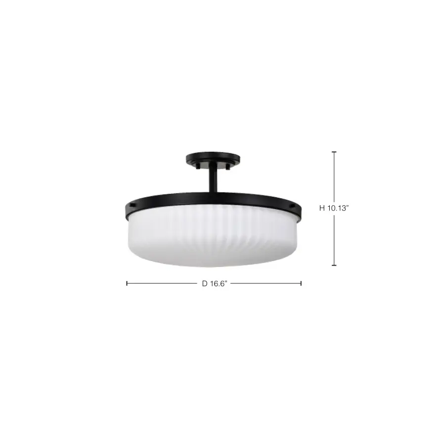 Solara Semi Flush Mount - Matte Black with Frosted Ribbed Glass - Image 13