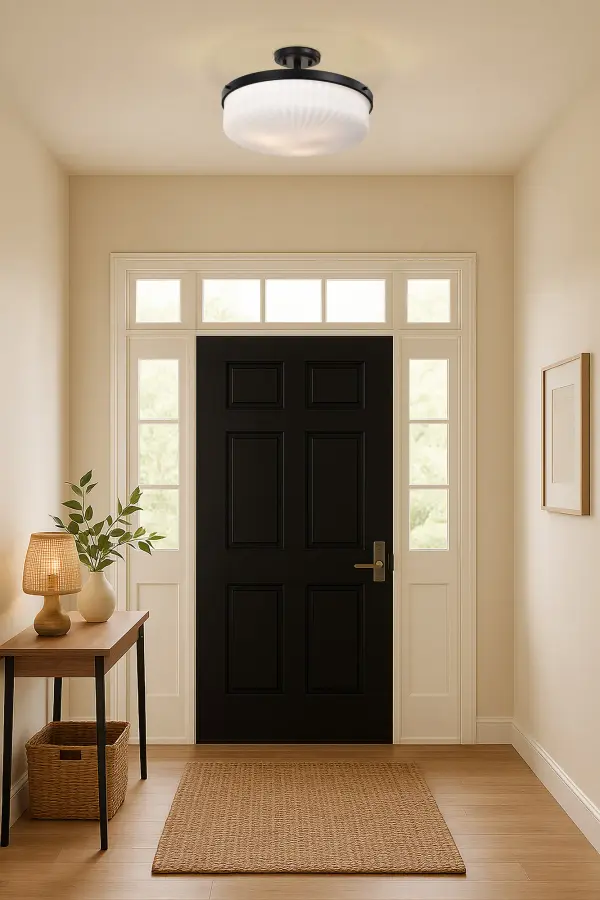 Solara Semi Flush Mount - Matte Black with Frosted Ribbed Glass - Image 14