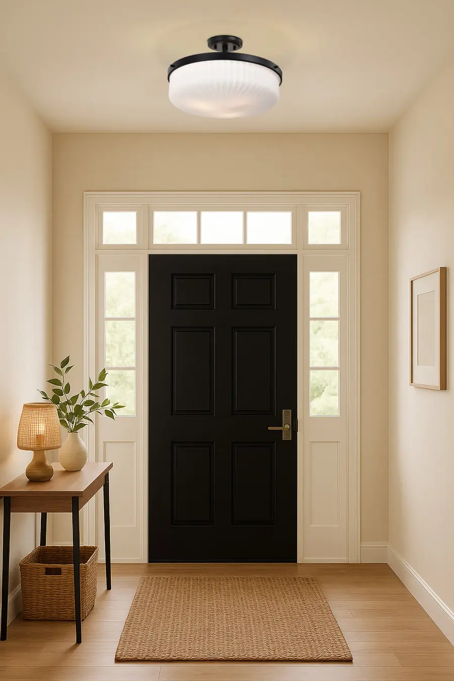 Solara Semi Flush Mount - Matte Black with Frosted Ribbed Glass - Image 14