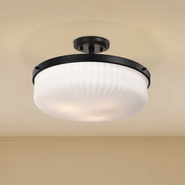 Solara Semi Flush Mount - Matte Black with Frosted Ribbed Glass - Image 15