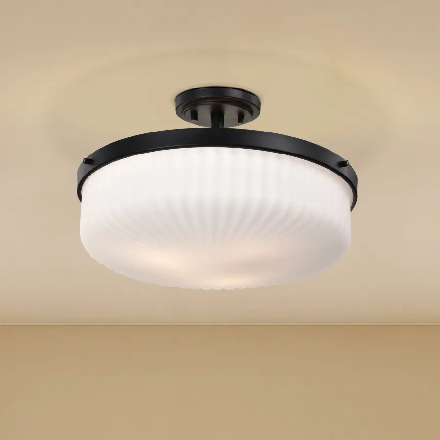 Solara Semi Flush Mount - Matte Black with Frosted Ribbed Glass - Image 15