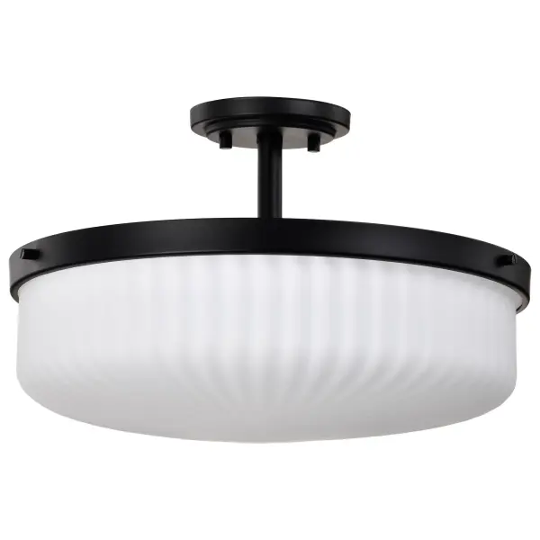 Solara Semi Flush Mount - Matte Black with Frosted Ribbed Glass - Image 3
