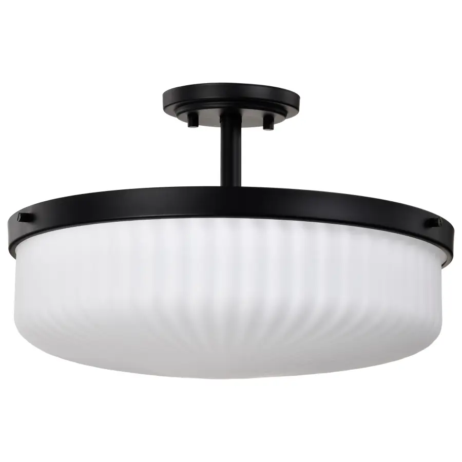 Solara Semi Flush Mount - Matte Black with Frosted Ribbed Glass - Image 3