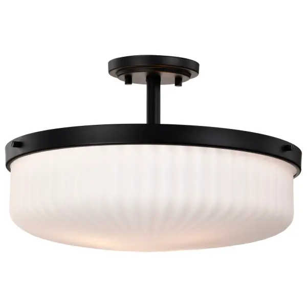 Solara Semi Flush Mount - Matte Black with Frosted Ribbed Glass - Image 4