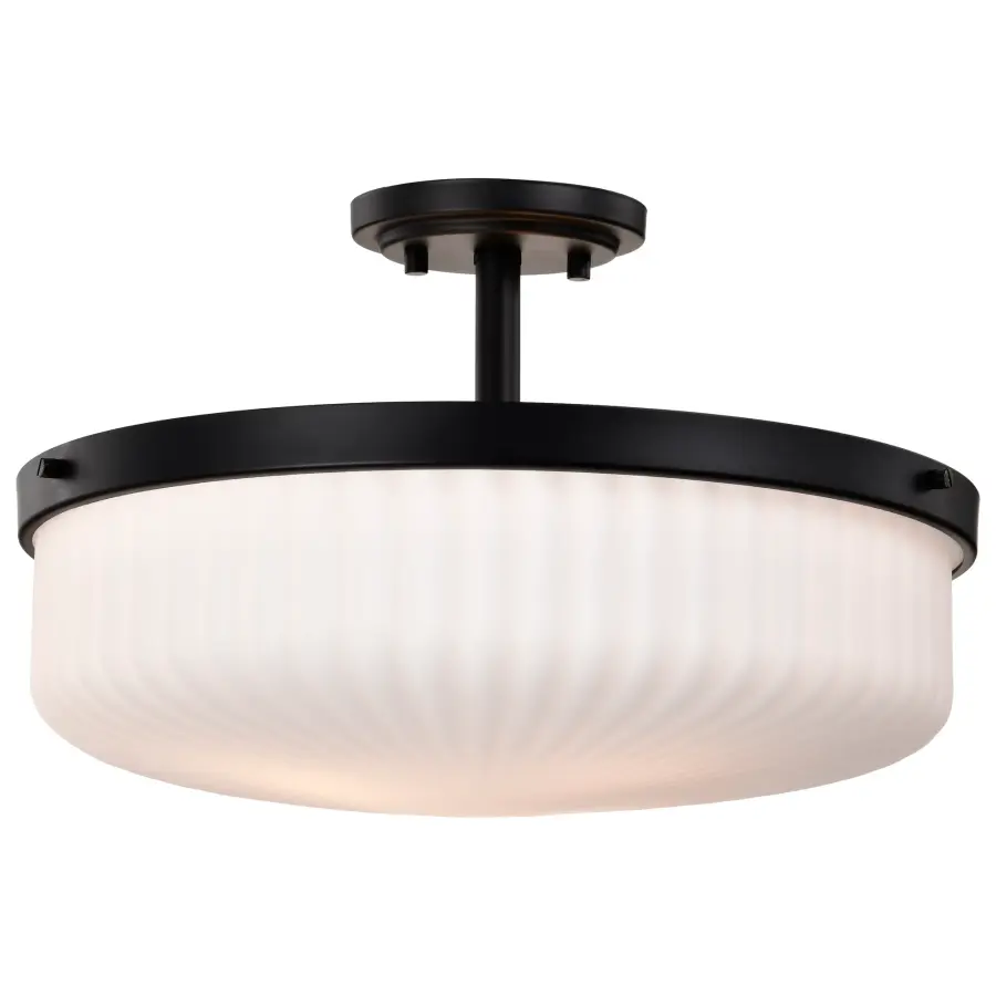Solara Semi Flush Mount - Matte Black with Frosted Ribbed Glass - Image 4