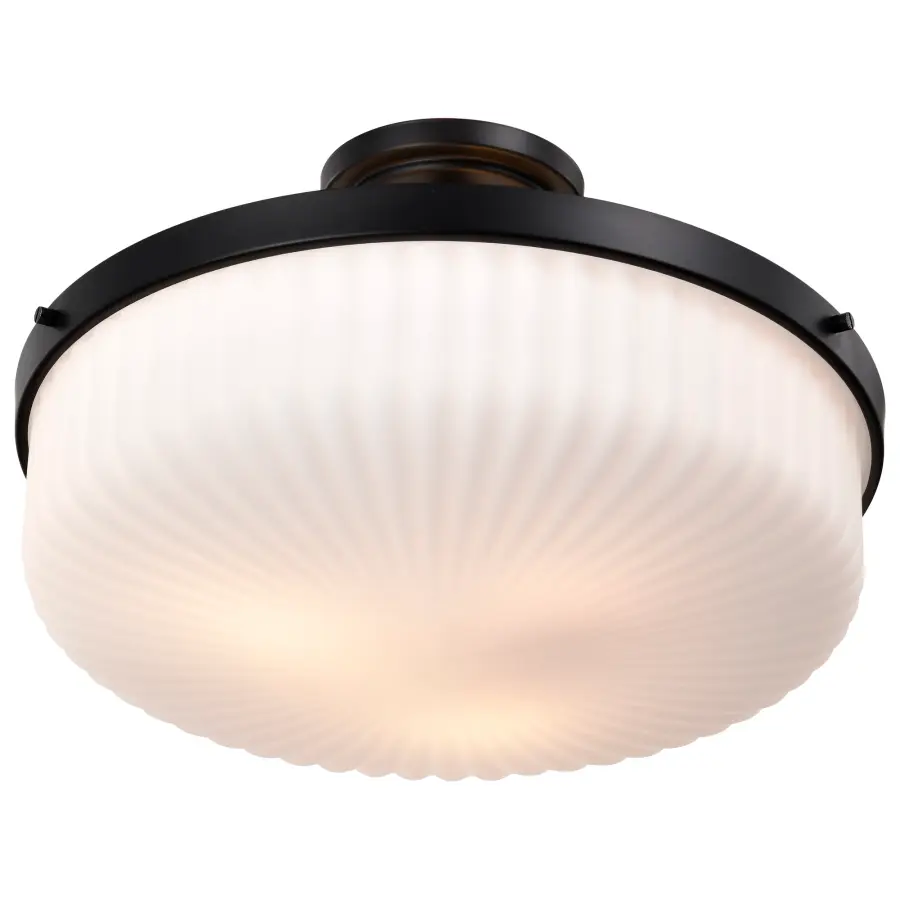 Solara Semi Flush Mount - Matte Black with Frosted Ribbed Glass - Image 6