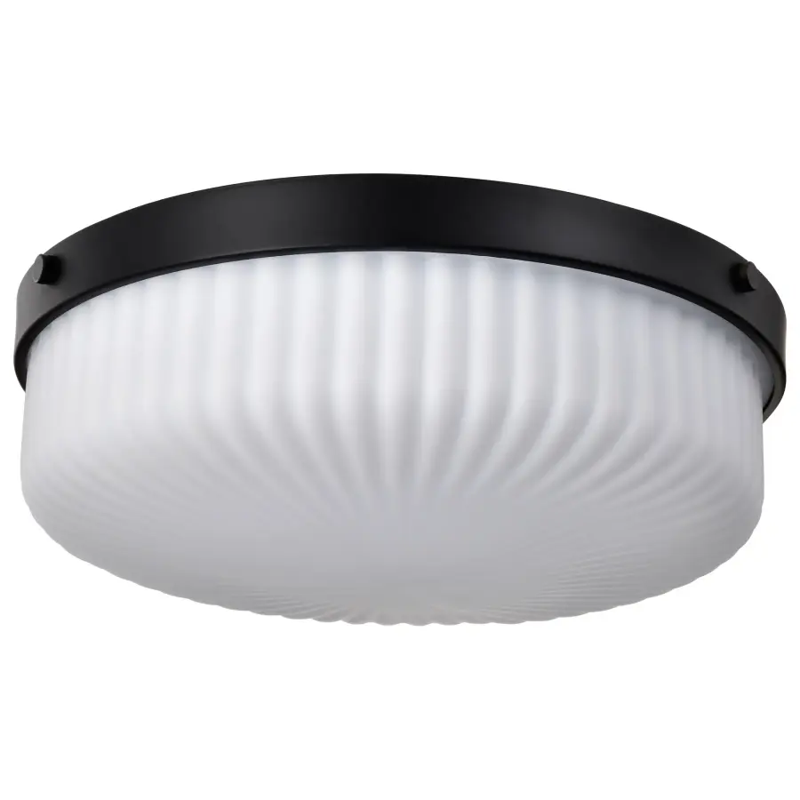 Solara Flush Mount - Matte Black with Frosted Ribbed Glass - Image 1