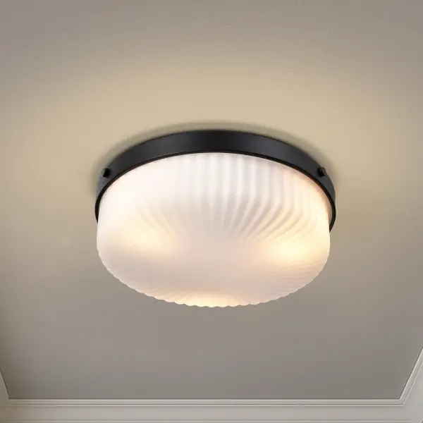 Solara Flush Mount - Matte Black with Frosted Ribbed Glass - Image 14