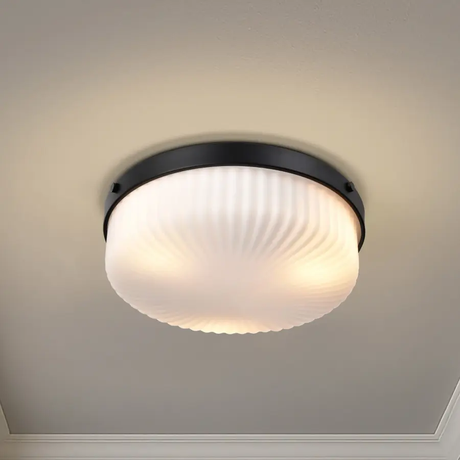 Solara Flush Mount - Matte Black with Frosted Ribbed Glass - Image 14
