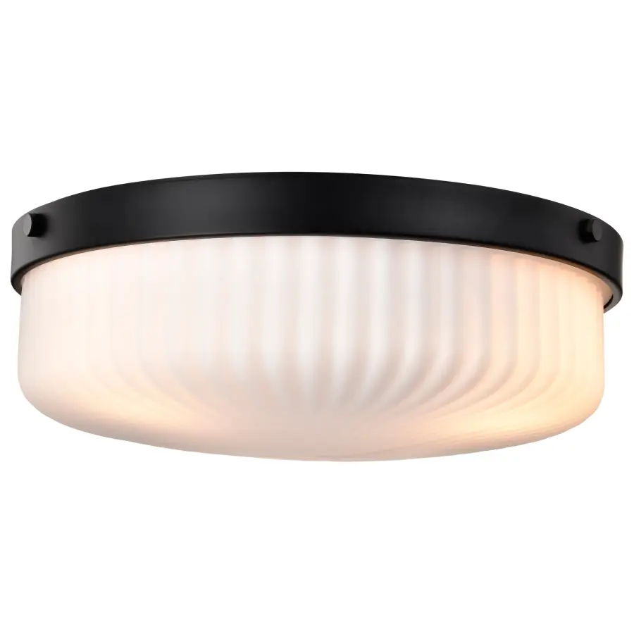 Solara Flush Mount - Matte Black with Frosted Ribbed Glass - Image 4