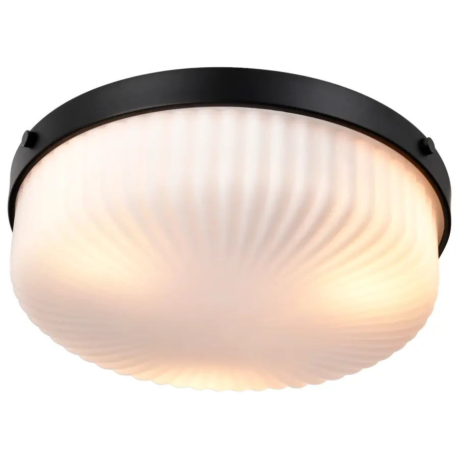 Solara Flush Mount - Matte Black with Frosted Ribbed Glass - Image 6