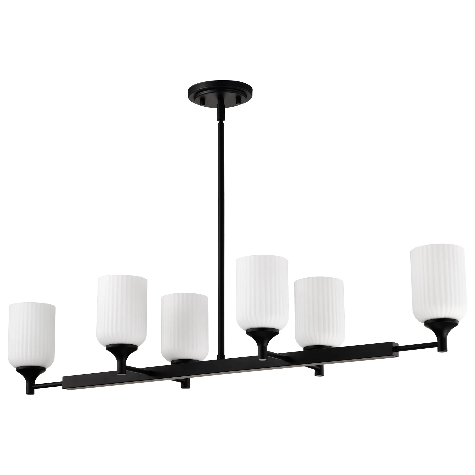 Solara 6-Light Island Pendant in Matte Black with Frosted Ribbed Glass