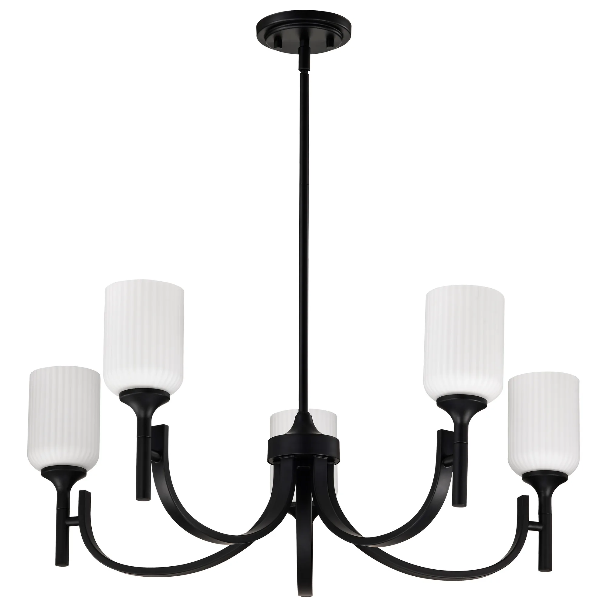 Solara 5-Light Chandelier in Matte Black with Frosted Ribbed Glass
