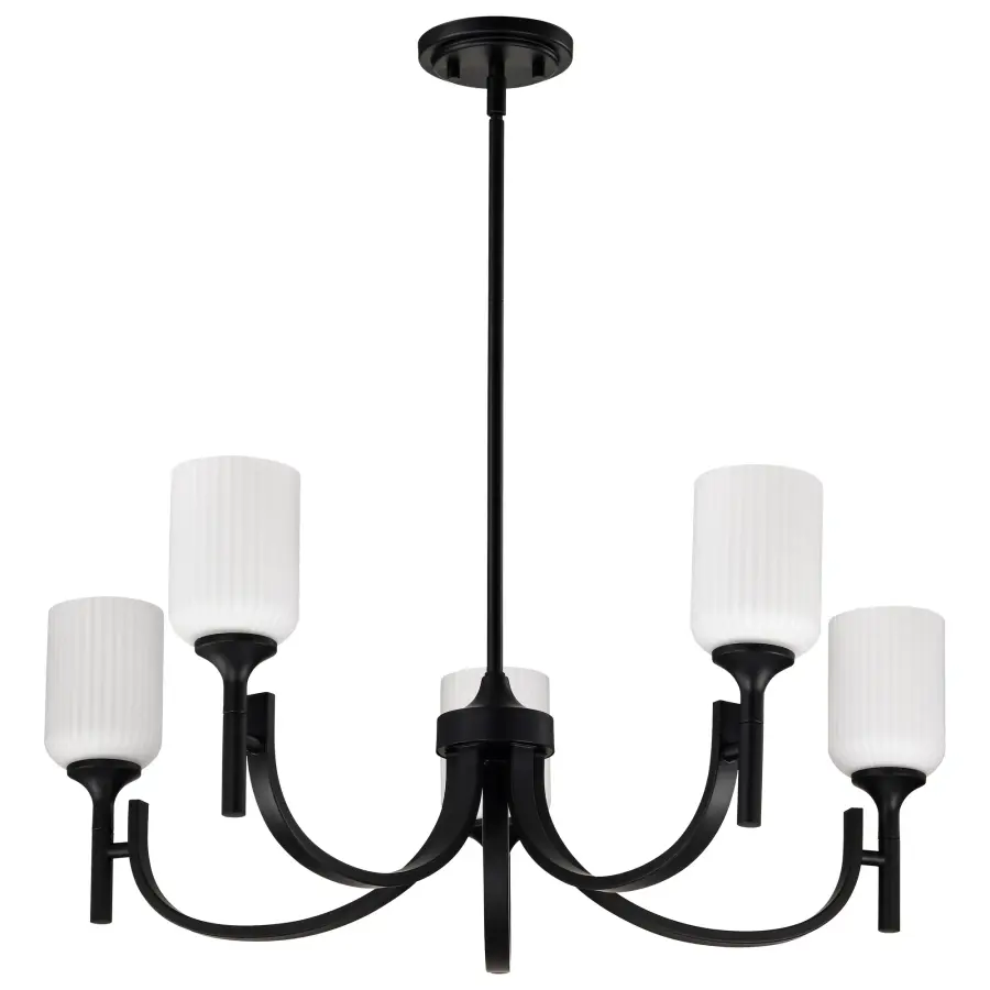 Solara 5-Light Chandelier in Matte Black with Frosted Ribbed Glass - Image 1