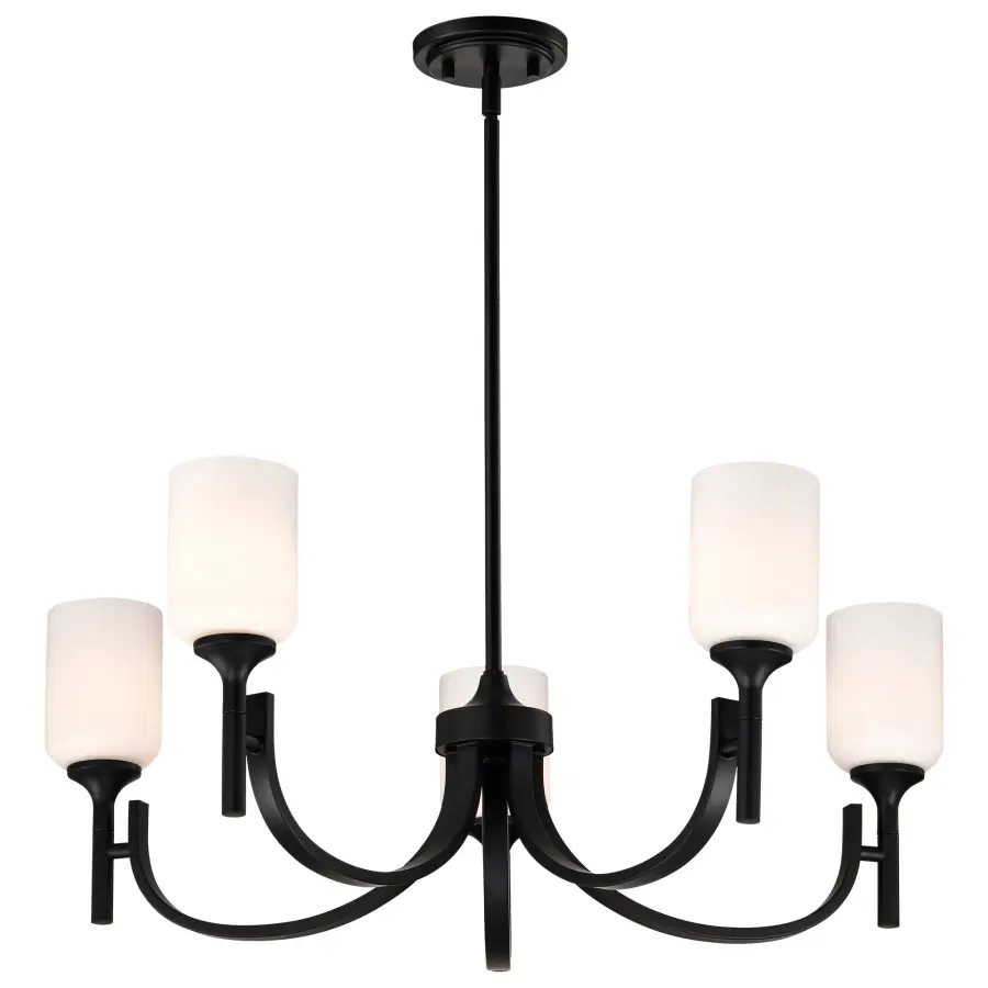 Solara 5-Light Chandelier in Matte Black with Frosted Ribbed Glass - Image 2