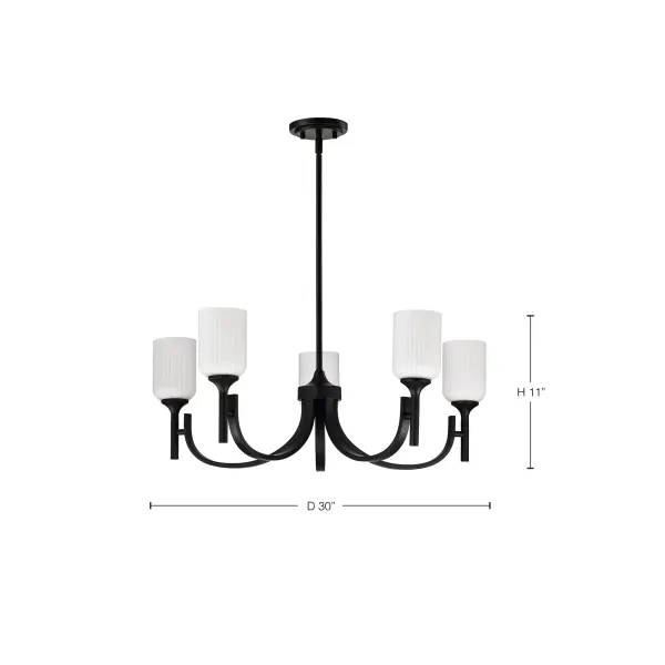 Solara 5-Light Chandelier in Matte Black with Frosted Ribbed Glass - Image 13