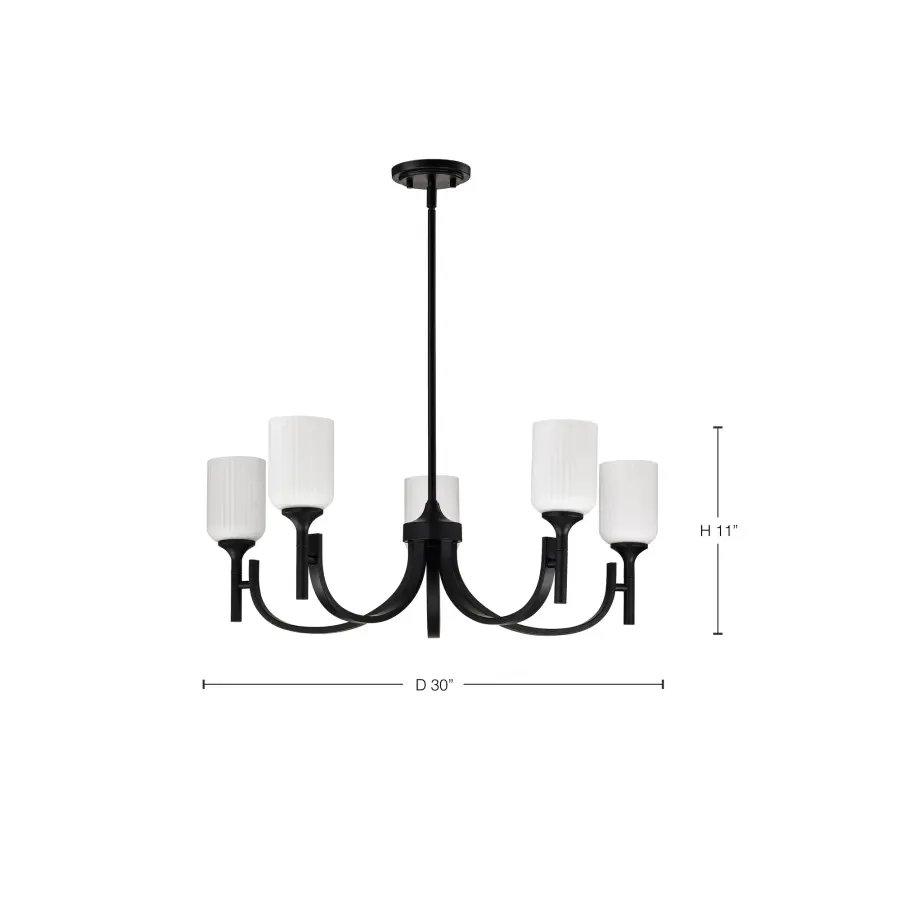 Solara 5-Light Chandelier in Matte Black with Frosted Ribbed Glass - Image 13