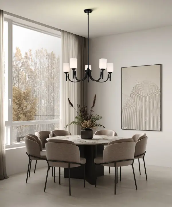 Solara 5-Light Chandelier in Matte Black with Frosted Ribbed Glass - Image 14