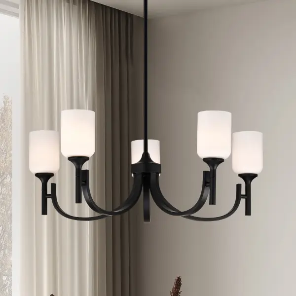 Solara 5-Light Chandelier in Matte Black with Frosted Ribbed Glass - Image 15