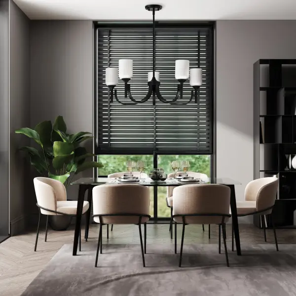 Solara 5-Light Chandelier in Matte Black with Frosted Ribbed Glass - Image 16