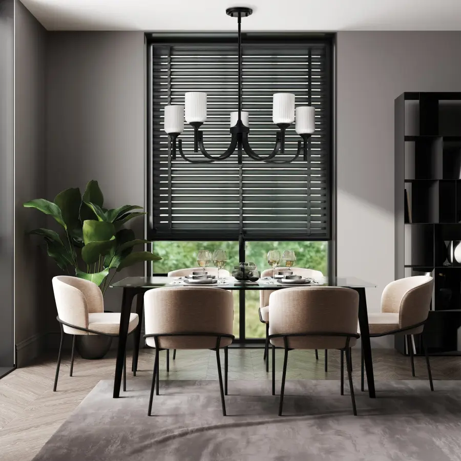 Solara 5-Light Chandelier in Matte Black with Frosted Ribbed Glass - Image 16