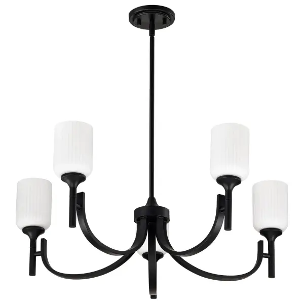 Solara 5-Light Chandelier in Matte Black with Frosted Ribbed Glass - Image 3