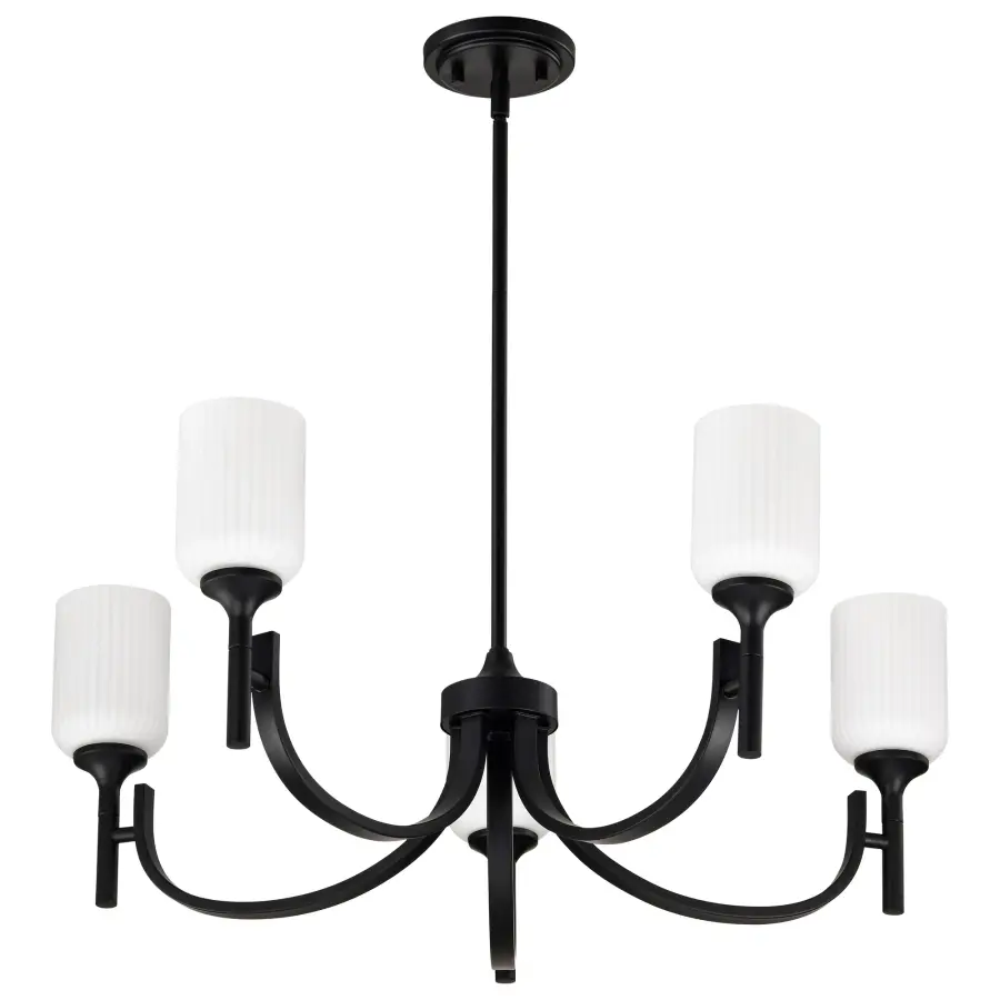 Solara 5-Light Chandelier in Matte Black with Frosted Ribbed Glass - Image 3