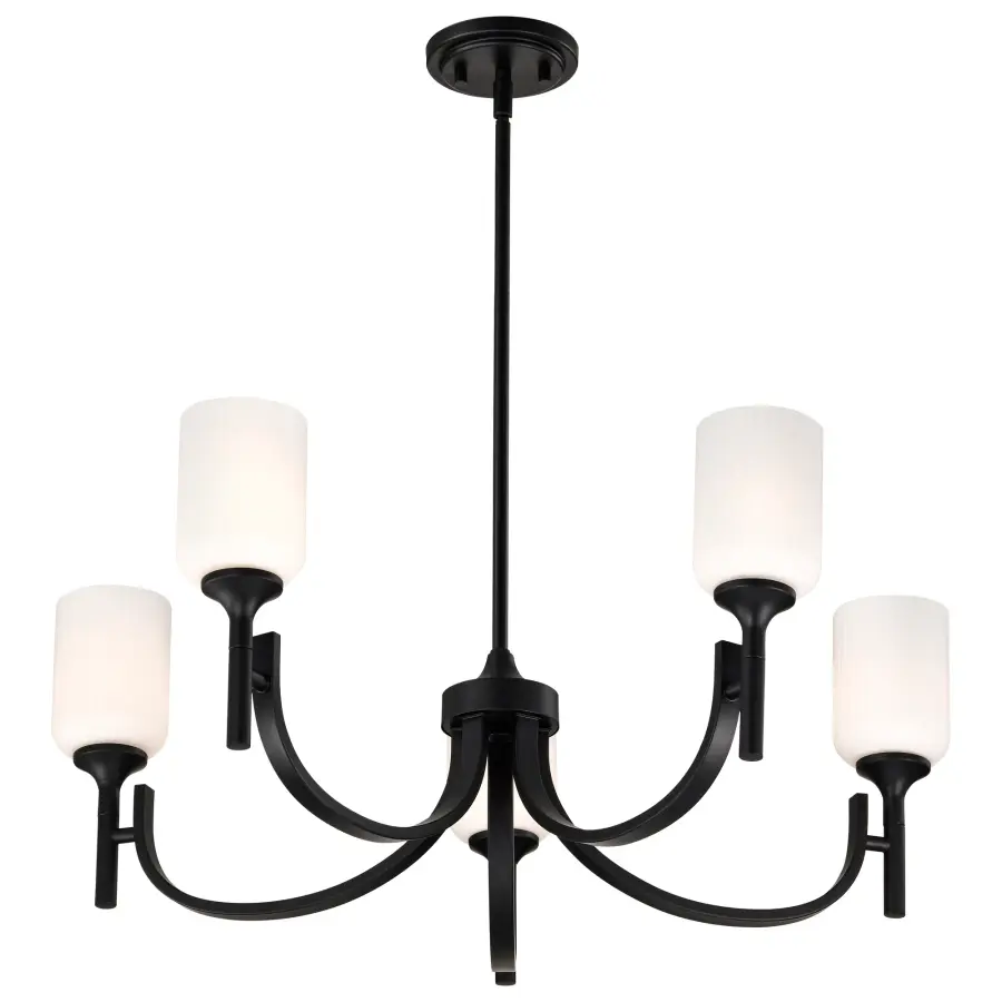 Solara 5-Light Chandelier in Matte Black with Frosted Ribbed Glass - Image 4