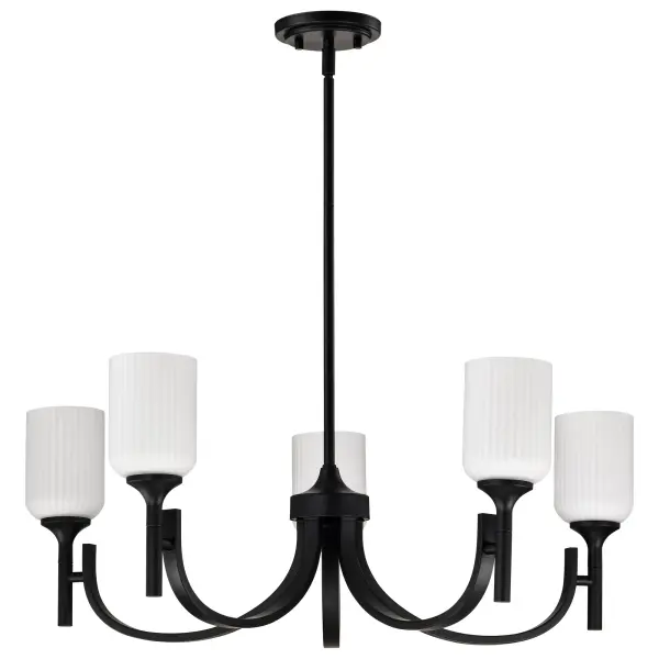 Solara 5-Light Chandelier in Matte Black with Frosted Ribbed Glass - Image 5
