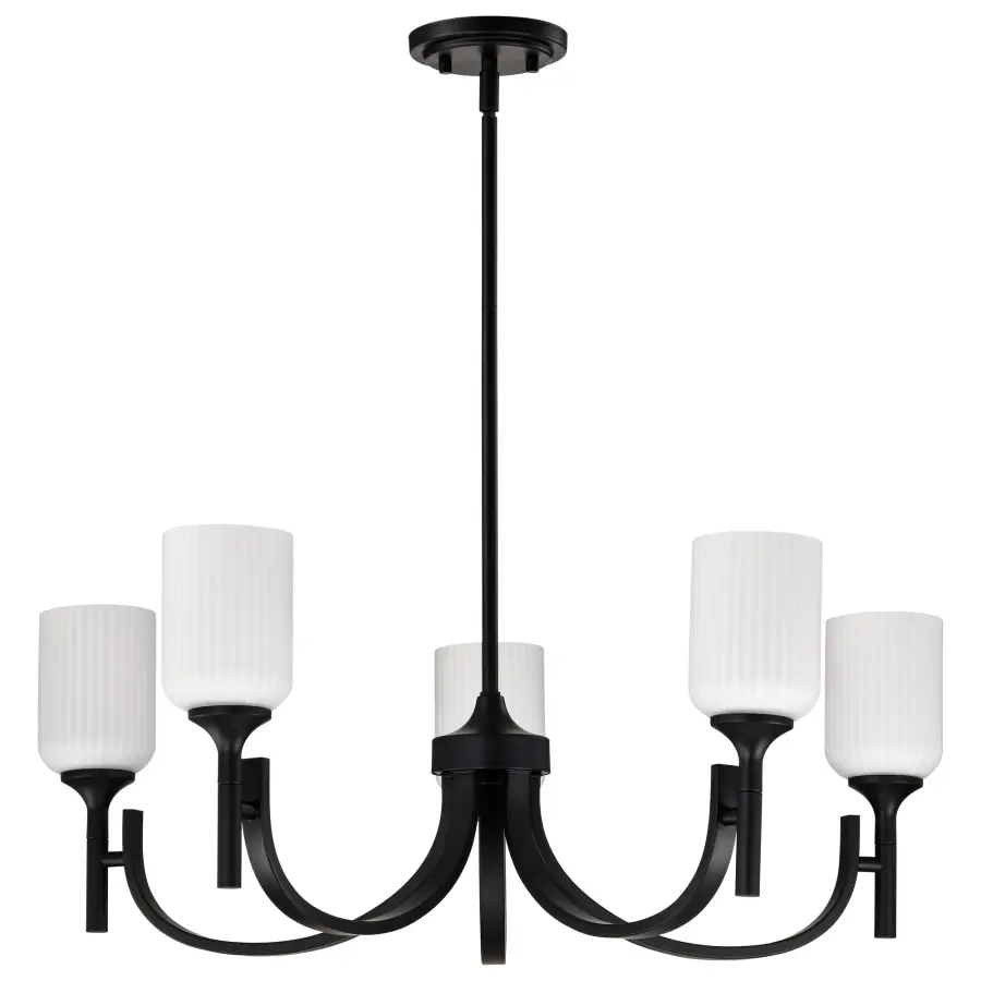 Solara 5-Light Chandelier in Matte Black with Frosted Ribbed Glass - Image 5
