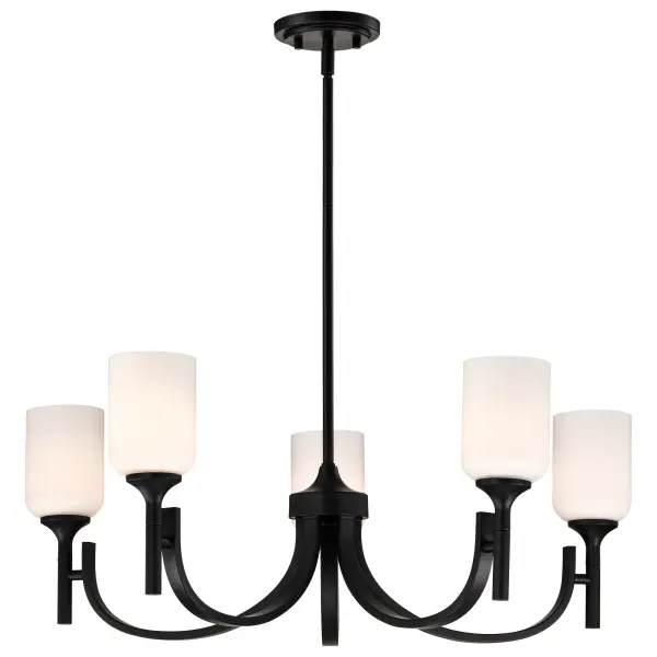 Solara 5-Light Chandelier in Matte Black with Frosted Ribbed Glass - Image 6