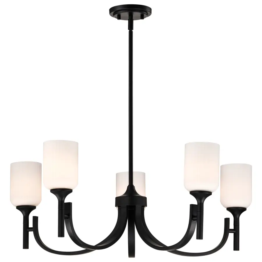 Solara 5-Light Chandelier in Matte Black with Frosted Ribbed Glass - Image 6