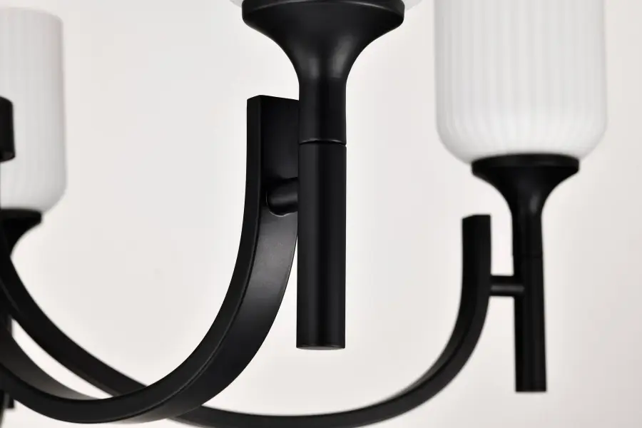 Solara 5-Light Chandelier in Matte Black with Frosted Ribbed Glass - Image 7