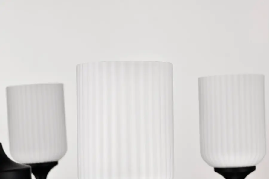 Solara 5-Light Chandelier in Matte Black with Frosted Ribbed Glass - Image 8