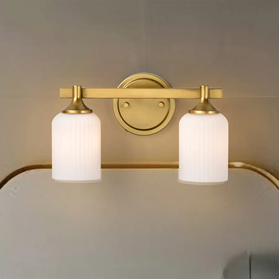 Elegant Brass Vanity Light with Timeless Scalloped Glass Design - Image 18