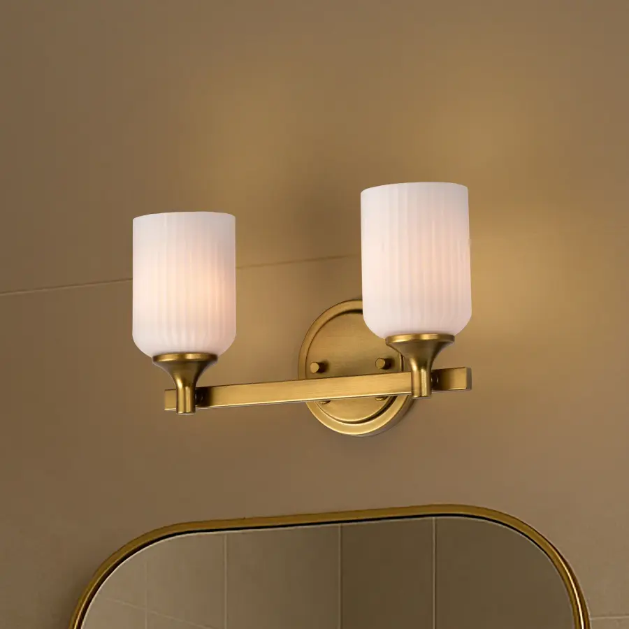Elegant Brass Vanity Light with Timeless Scalloped Glass Design - Image 20