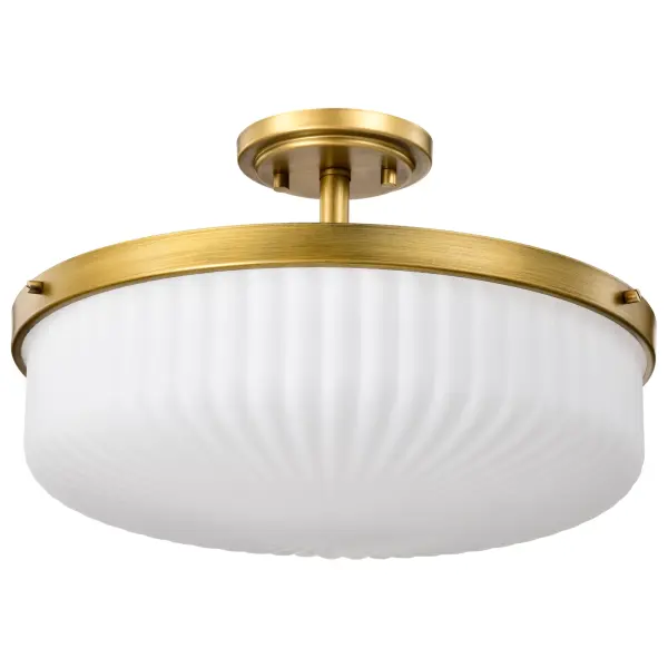 Elegant Semi Flush Mount with Timeless Brass and Ribbed Glass Detail - Image 1