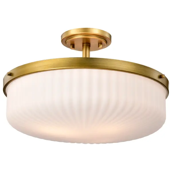 Elegant Semi Flush Mount with Timeless Brass and Ribbed Glass Detail - Image 2