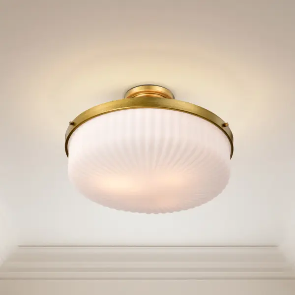 Elegant Semi Flush Mount with Timeless Brass and Ribbed Glass Detail - Image 15