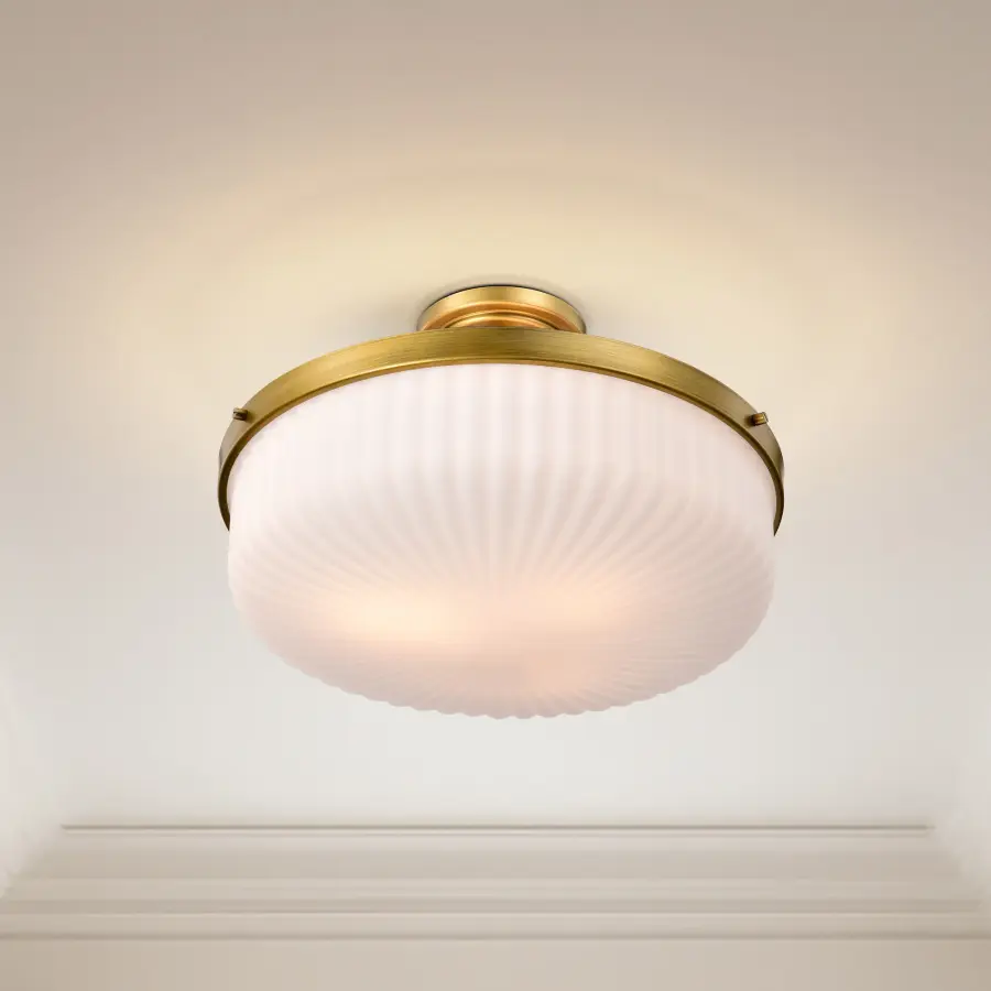 Elegant Semi Flush Mount with Timeless Brass and Ribbed Glass Detail - Image 15
