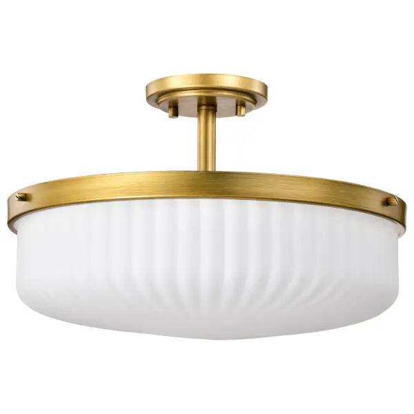Elegant Semi Flush Mount with Timeless Brass and Ribbed Glass Detail - Image 3